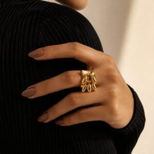 Golden Cascade Charm Statement Ring