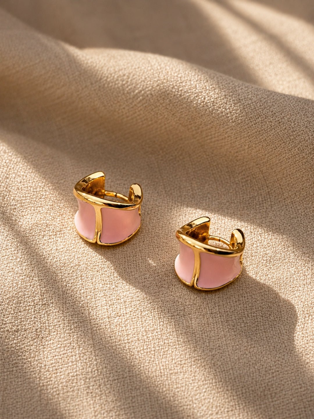 Blush Pink Enamel Gold Hoop Earrings - Image 2
