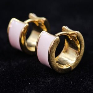 Blush Pink Enamel Gold Hoop Earrings