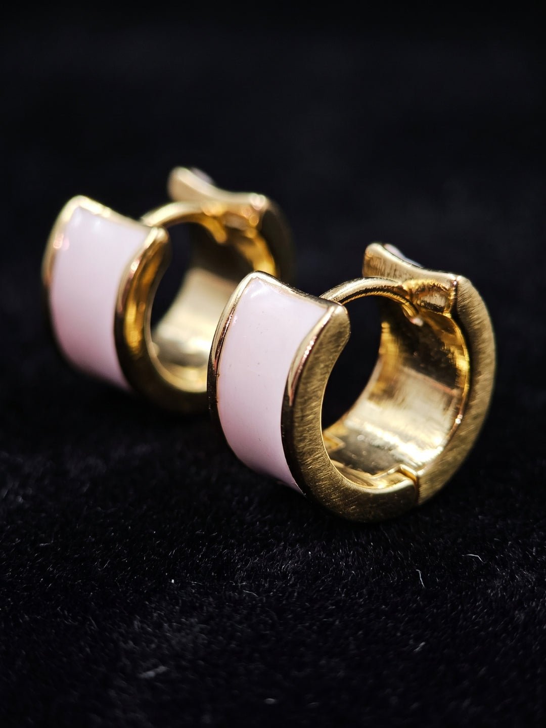 Blush Pink Enamel Gold Hoop Earrings