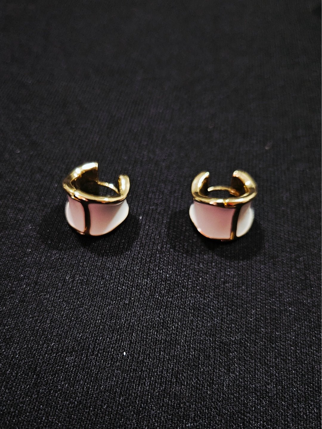 Blush Pink Enamel Gold Hoop Earrings - Image 3
