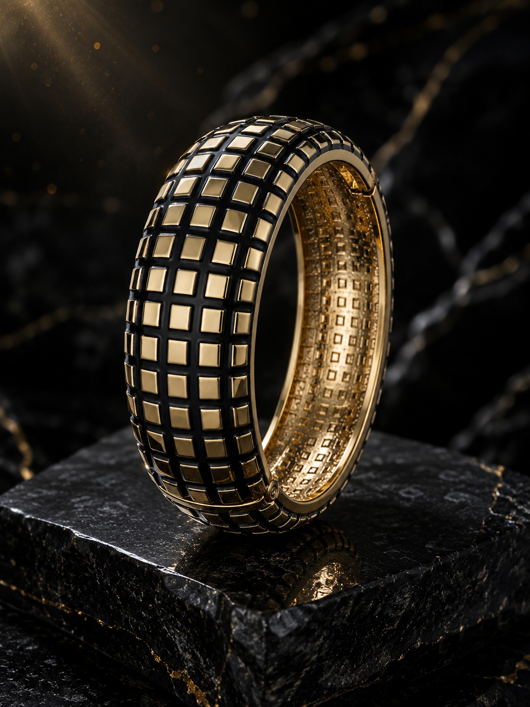 Noir Grid Statement Bangle - Image 3