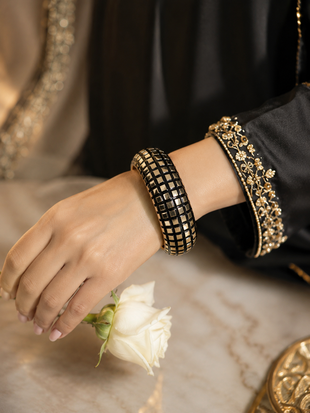 Noir Grid Statement Bangle