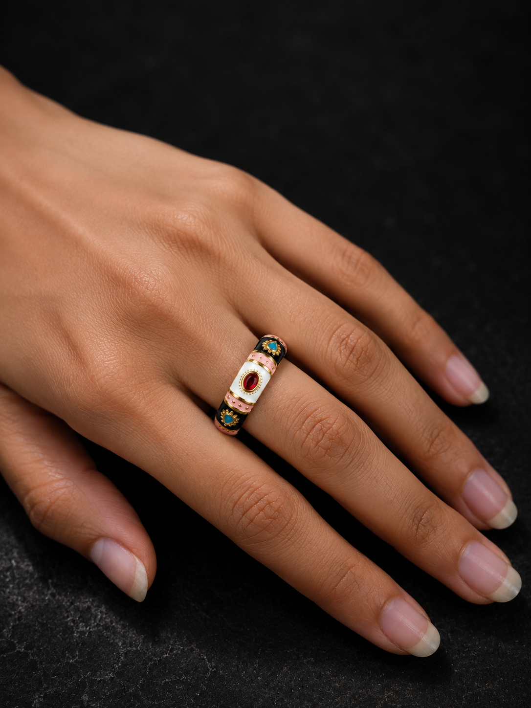 Boho Mosaic Enamel Band Ring