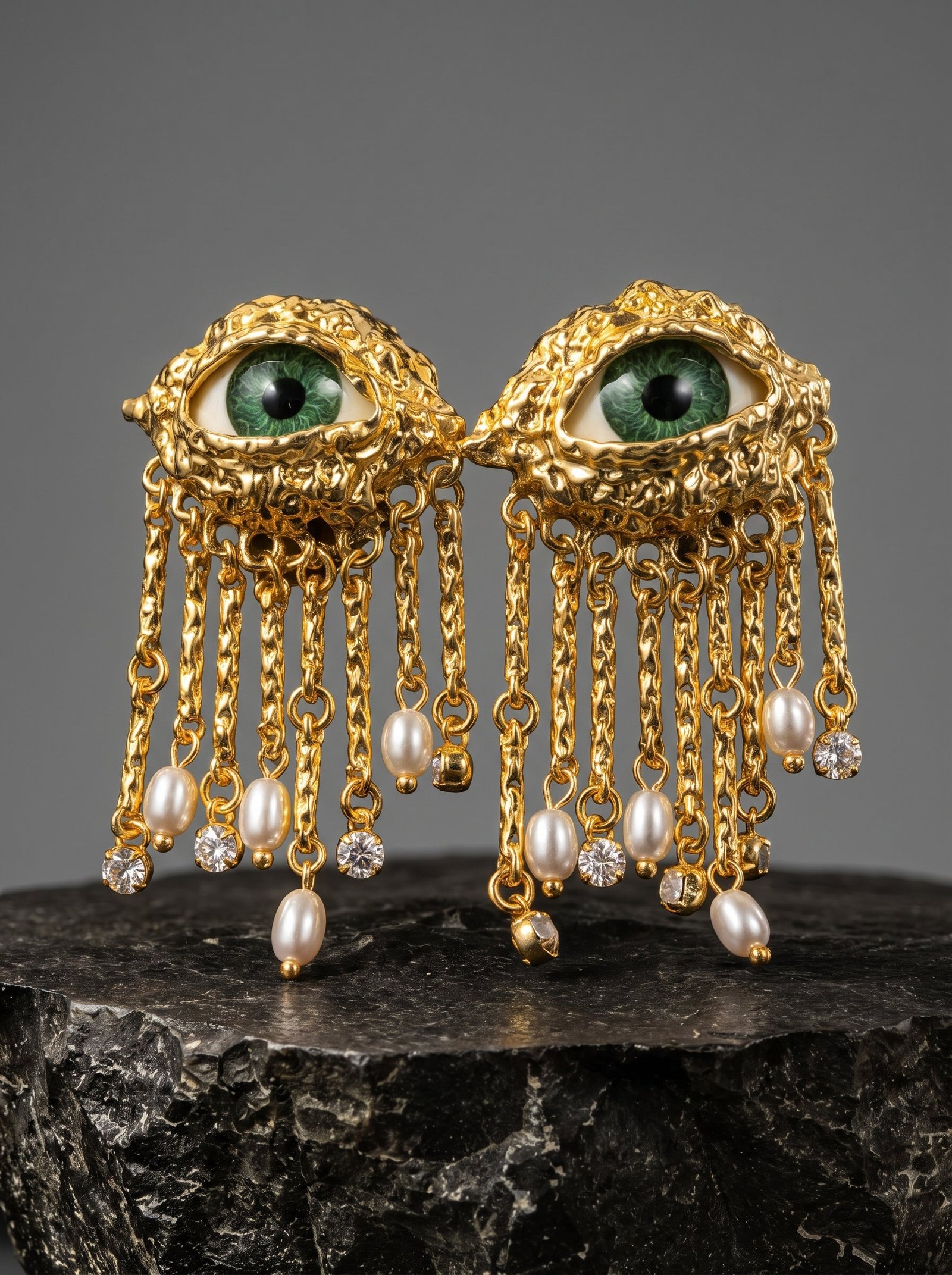 Evil Eye Pearl Tassel Statement Earrings